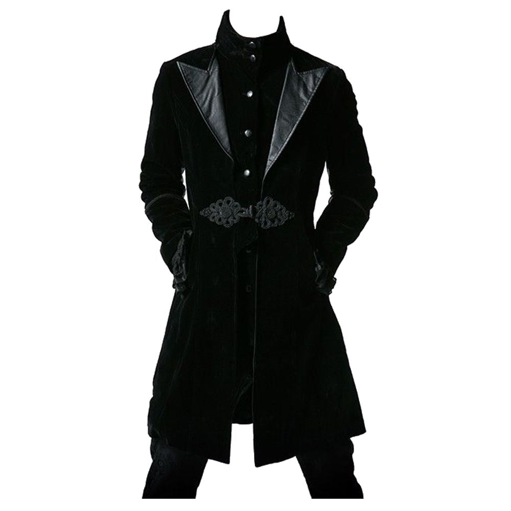 Velvet Coat Men Black Gothic Knot Overcoat Jacket - Alternative Gothic Dark Wear | Embrace Dark Aesthetic Men & Women Gothic Clothing