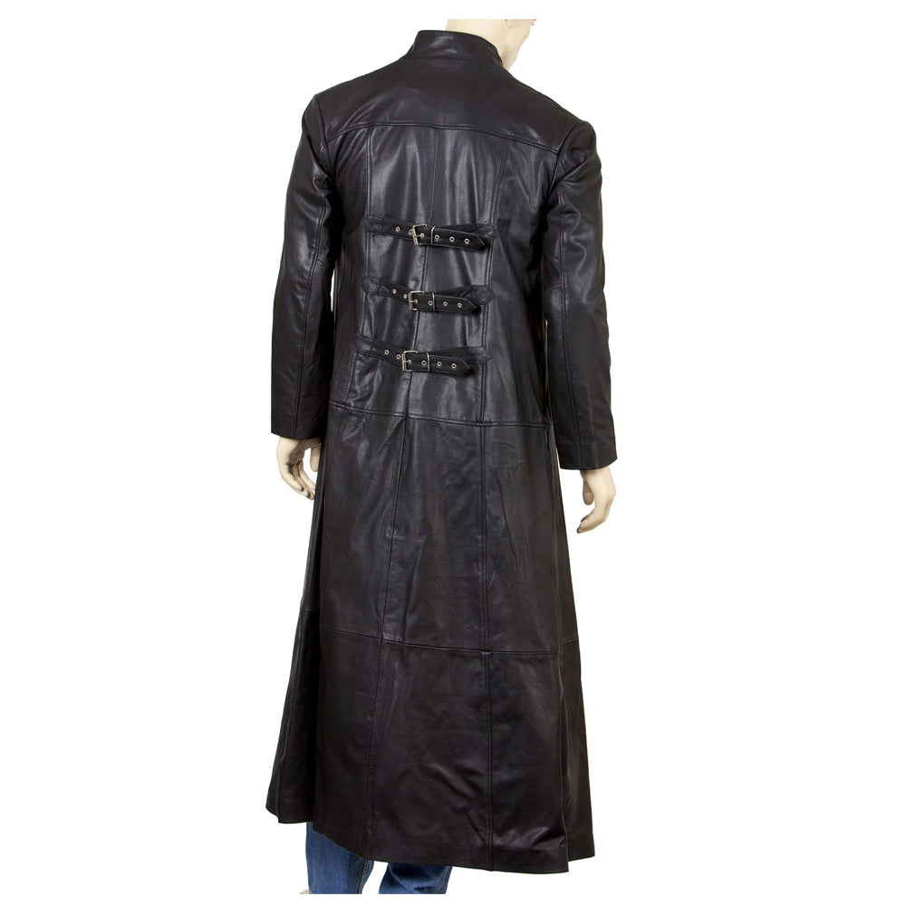 Men's Gothic Leather Coat Gothic Full-Length Coat With Three Buckle Open Front - Alternative Gothic Dark Wear | Embrace Dark Aesthetic Men & Women Gothic Clothing