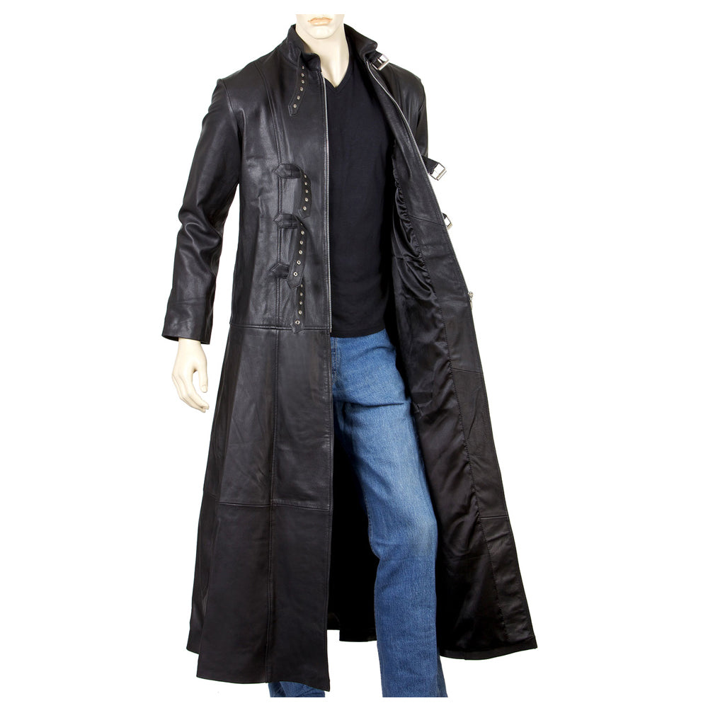 Men's Gothic Leather Coat Gothic Full-Length Coat With Three Buckle Open Front - Alternative Gothic Dark Wear | Embrace Dark Aesthetic Men & Women Gothic Clothing