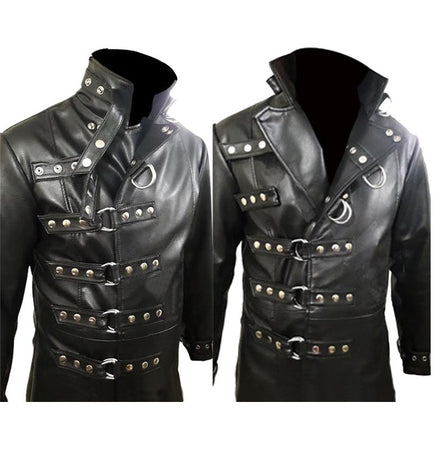 Men Steampunk Van Helsing Coat Gothic Trench Coat Genuine Black Leather Coat Costume