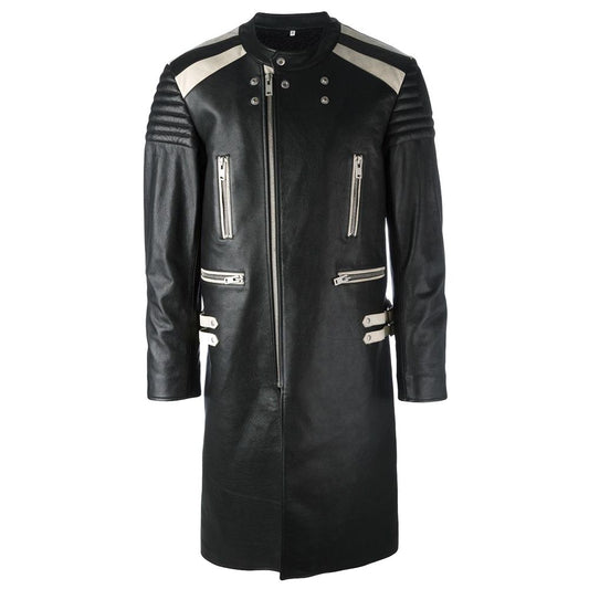 Handmade Men Genuine Leather Biker Coat Cowboy Long Coat Runway Look Coat
