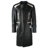 Handmade Men Genuine Leather Biker Coat Cowboy Long Coat Runway Look Coat