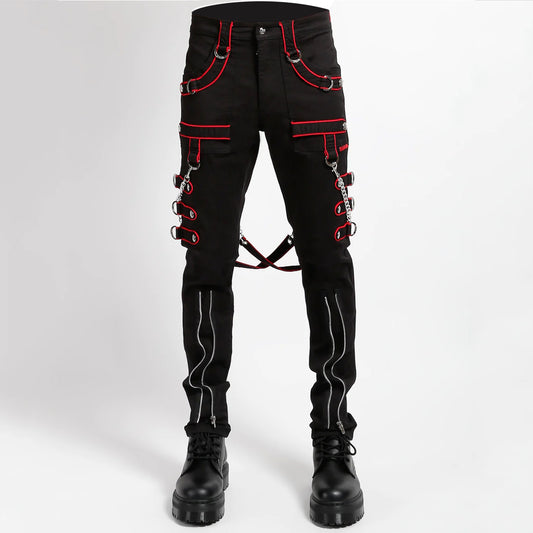 Men Gothic Pant Trippe Band Pant Black and Red Trims Pants Emo Punk Pant - Alternative Gothic Dark Wear | Embrace Dark Aesthetic Men & Women Gothic Clothing