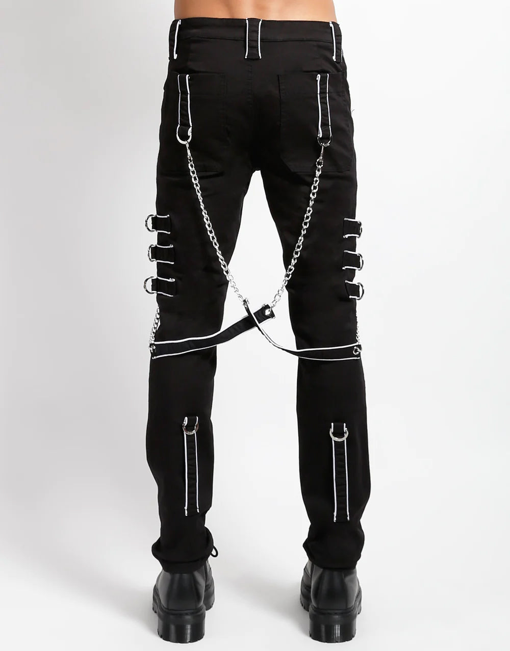 Handmade Men Gothic Pant Trippe Band Pant Black and White Trims Pants Emo Punk Pant - Alternative Gothic Dark Wear | Embrace Dark Aesthetic Men & Women Gothic Clothing