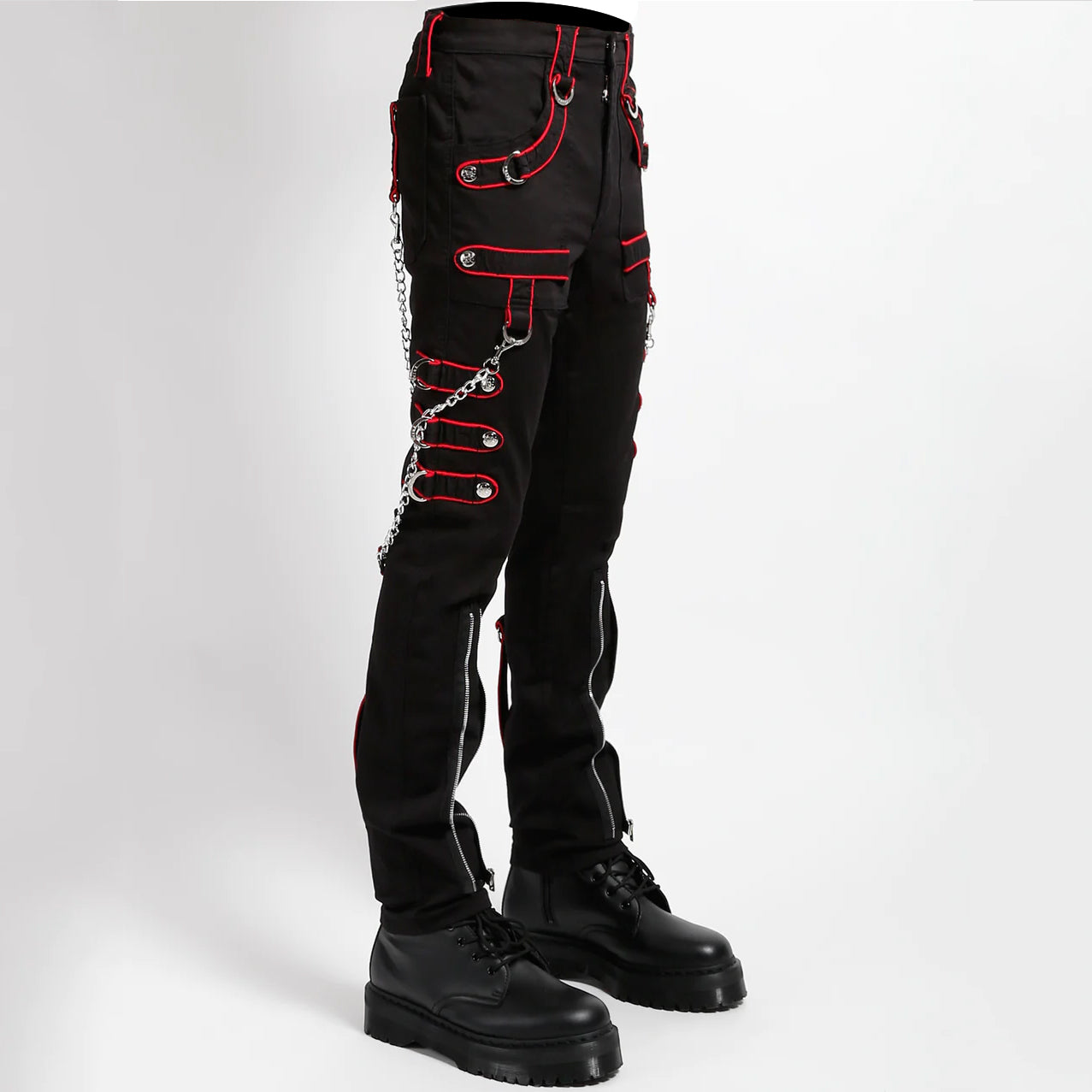 Men Gothic Pant Trippe Band Pant Black and Red Trims Pants Emo Punk Pant - Alternative Gothic Dark Wear | Embrace Dark Aesthetic Men & Women Gothic Clothing