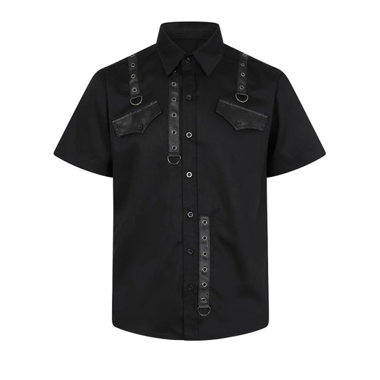 Men Short Sleeve Shirt Black Shirt Axl Shirt Gothic Shirt With D-rings Style - Alternative Gothic Dark Wear | Embrace Dark Aesthetic Men & Women Gothic Clothing