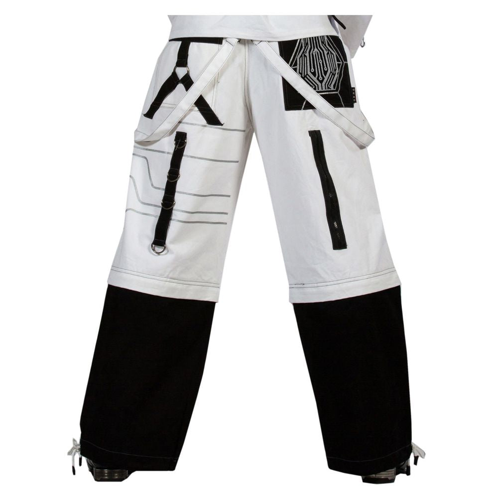 Men Gothic Trousers White Black Straps Trousers Gothic Pant Punk Cyber Pant - Alternative Gothic Dark Wear | Embrace Dark Aesthetic Men & Women Gothic Clothing