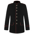 Handmade Men Military Jacket Black Cotton Red Goth Steampunk Army Officer Pea Coat