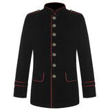 Handmade Men Military Jacket Black Cotton Red Goth Steampunk Army Officer Pea Coat
