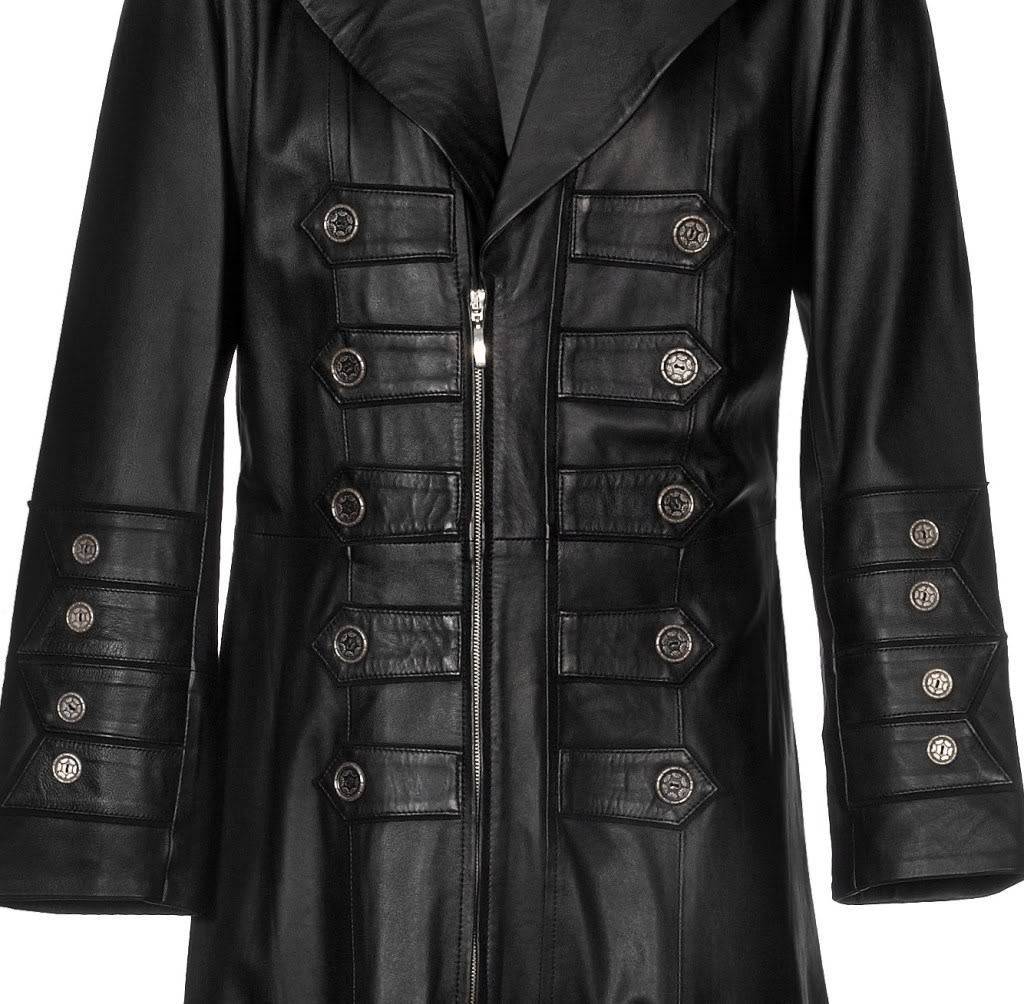 Handmade Men Gothic Coat Military Steampunk Imitation Leather Coat Outfit Trench Coat