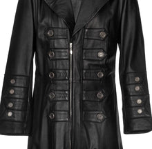 Load image into Gallery viewer, Handmade Men Gothic Coat Military Steampunk Imitation Leather Coat Outfit Trench Coat
