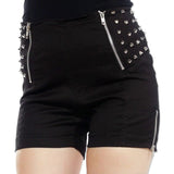 Women Gothic Punk Rock Shorts Spiked with Zippers and Gothic Skirt Style - Alternative Gothic Dark Wear | Embrace Dark Aesthetic Men & Women Gothic Clothing