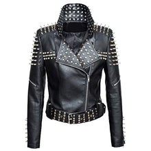 Load image into Gallery viewer, Women&#39;s Genuine Leather Studded Punk Rivet Zipper Slim Fit Winter Style Cropped Jacket
